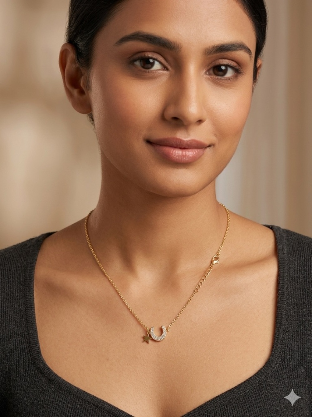 Gold Crescent Moon & Star Necklace
